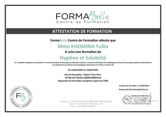 Hygiène et Salubrité (FormaBelle, Bordeaux) — 2024