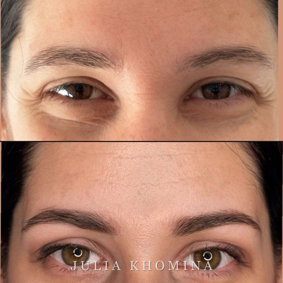 Maquillage permanent des sourcils cicatrisé — avant / après
