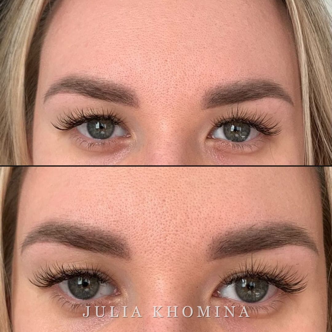 Sourcils en maquillage permanent — résultat sous deux angles