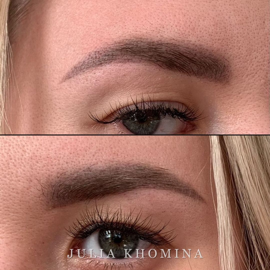 Sourcils en maquillage permanent — résultat sous deux angles